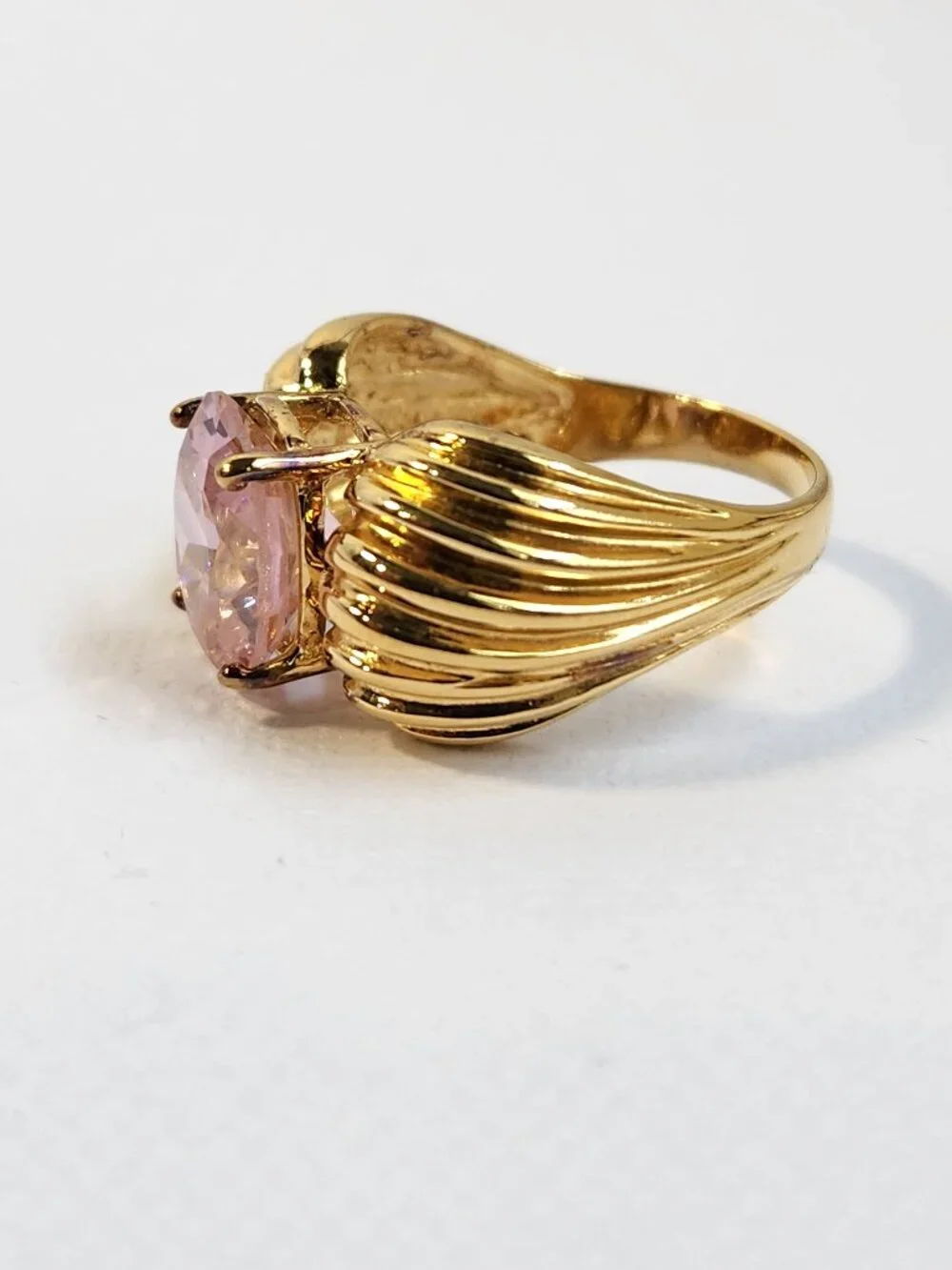 VTG Signed Pink Gold Vermeil 18K/925 Ribbed Cocktail Ring Sz7 - Picture 7 of 10